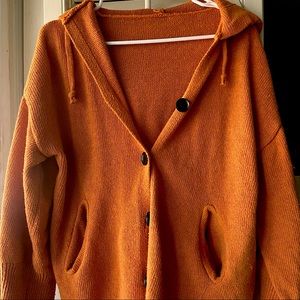 orange hooded cardigan
